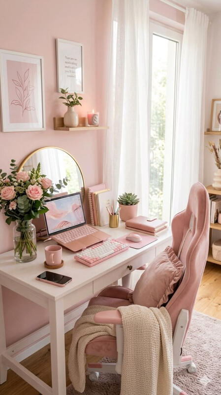 Pink aesthetic desk setup inspiration 🌸 A cozy and minimal workspace with soft pink decor.